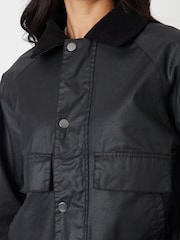 Threadbare Black Waxed Jacket with Concealed Hood - Image 4 of 5