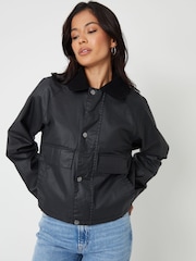 Threadbare Black Waxed Jacket with Concealed Hood - Image 5 of 5