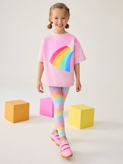 Little Bird by Jools Oliver Pink/Lilac Rainbow T-Shirt and Leggings Set - Image 1 of 5