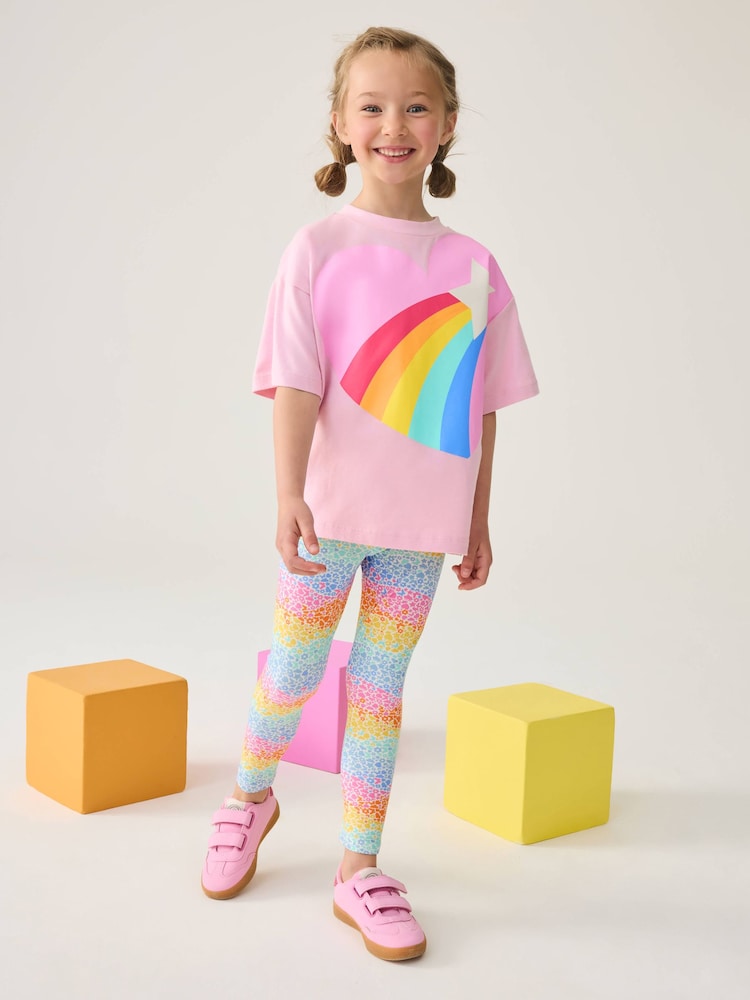 Little Bird by Jools Oliver Pink/Lilac Rainbow T-Shirt and Leggings Set - Image 2 of 5