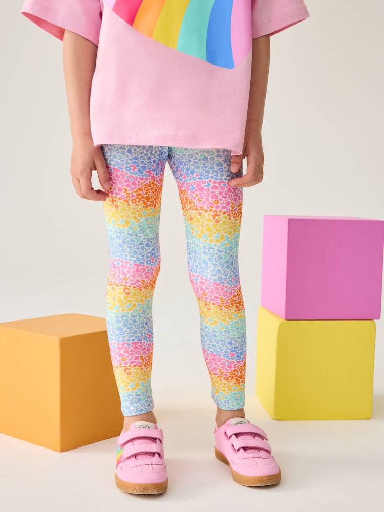 Little Bird by Jools Oliver Pink/Lilac Rainbow T-Shirt and Leggings Set - Image 3 of 5
