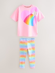 Little Bird by Jools Oliver Pink/Lilac Rainbow T-Shirt and Leggings Set - Image 4 of 5
