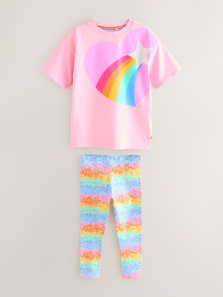 Little Bird by Jools Oliver Pink/Lilac Rainbow T-Shirt and Leggings Set - Image 4 of 5