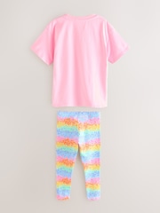 Little Bird by Jools Oliver Pink/Lilac Rainbow T-Shirt and Leggings Set - Image 5 of 5
