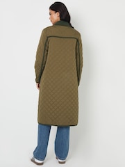 Threadbare Green Button Up Collared Diamond Quilted Maxi Coat - Image 3 of 4