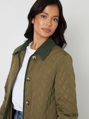 Threadbare Green Button Up Collared Diamond Quilted Maxi Coat - Image 4 of 4