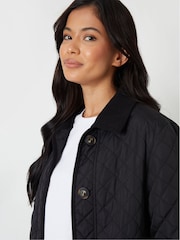 Threadbare Black Button Up Collared Diamond Quilted Maxi Coat - Image 3 of 4