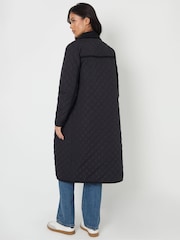 Threadbare Black Button Up Collared Diamond Quilted Maxi Coat - Image 4 of 4