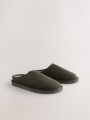 Khaki Green Faux Fur Lined Signature Suede Mule Slippers - Image 3 of 8