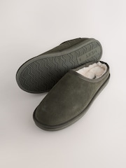 Khaki Green Faux Fur Lined Signature Suede Mule Slippers - Image 5 of 8