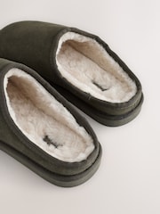 Khaki Green Faux Fur Lined Signature Suede Mule Slippers - Image 7 of 8