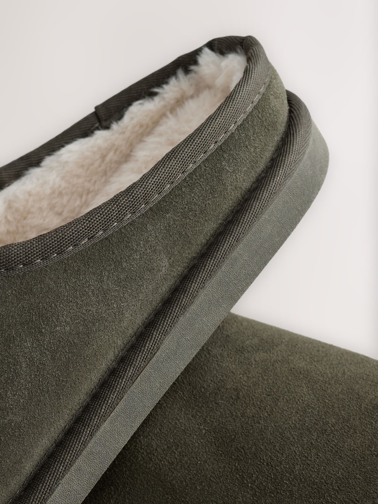 Khaki Green Faux Fur Lined Signature Suede Mule Slippers - Image 8 of 8