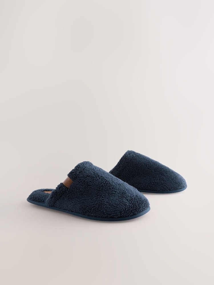 Navy Towel Mule Slippers - Image 1 of 5