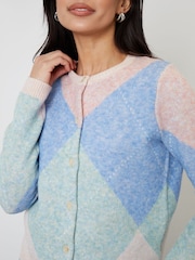 Threadbare Blue Argyle Button Up Knitted Cardigan - Image 2 of 4