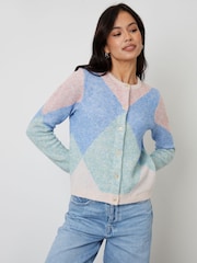 Threadbare Blue Argyle Button Up Knitted Cardigan - Image 3 of 4