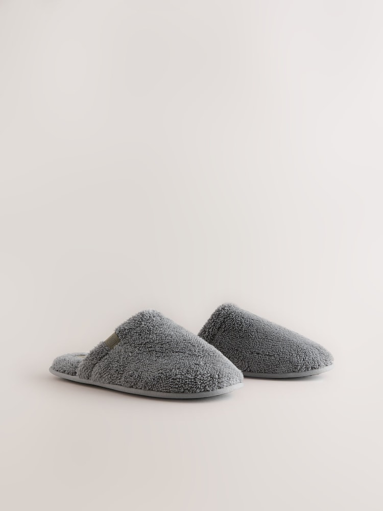 Grey Towel Mule Slippers - Image 1 of 5
