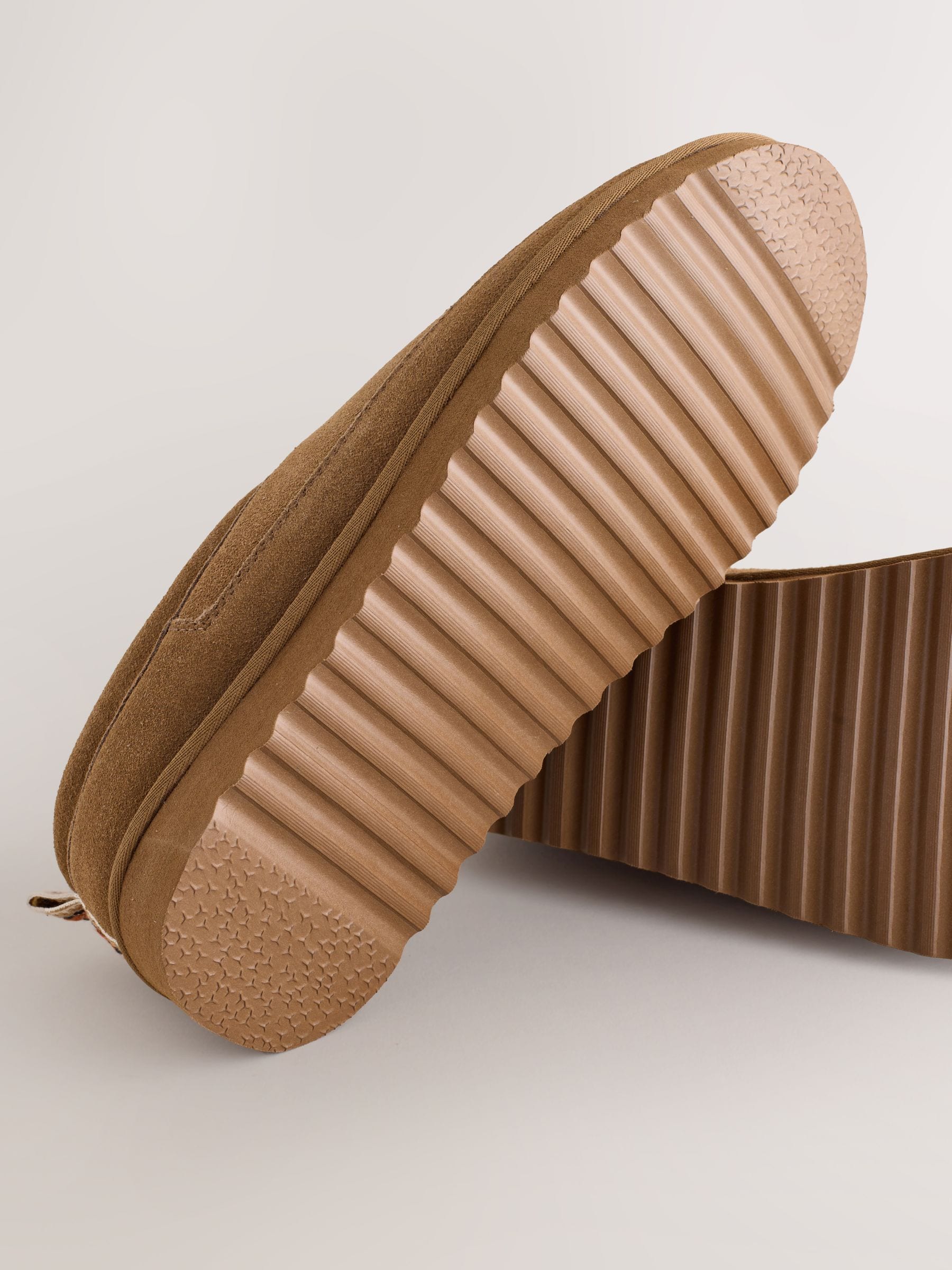 Buy Taupe Signature Suede Faux Fur Lined Slippers from the Next UK
