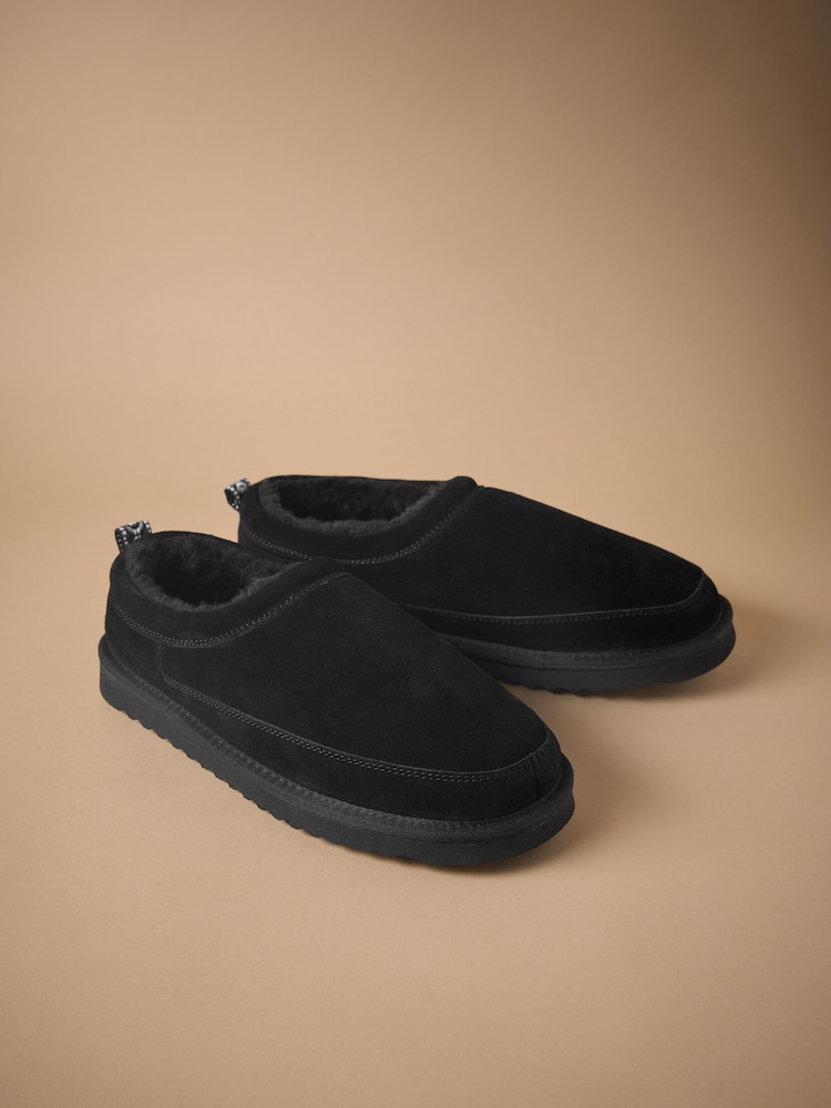Schwarz - Signature-Wildleder-Slipper mit Kunstfellfutter - Bild 1 von 5