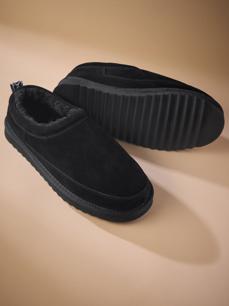 Schwarz - Signature-Wildleder-Slipper mit Kunstfellfutter - Bild 2 von 5