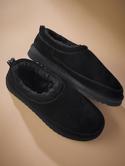 Schwarz - Signature-Wildleder-Slipper mit Kunstfellfutter - Bild 3 von 5