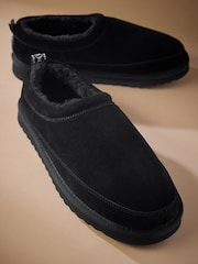 Schwarz - Signature-Wildleder-Slipper mit Kunstfellfutter - Bild 4 von 5
