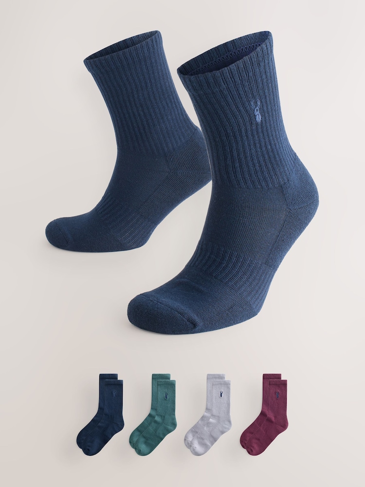 Blue/Green/Red Stag Embroidered Sports Socks 4 Pack - Image 1 of 8 Blue/Green/Red Stag Embroidered Sports Socks 4 Pack - Image 1 of 8