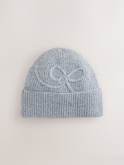 Grey Bow Detail Beanie - Image 4 of 6