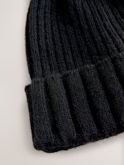 Black Rib Knit Pom Hat - Image 2 of 3