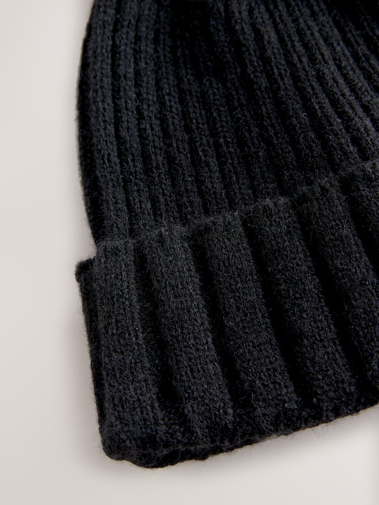 Black Rib Knit Pom Hat - Image 2 of 3
