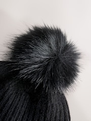 Black Rib Knit Pom Hat - Image 3 of 3