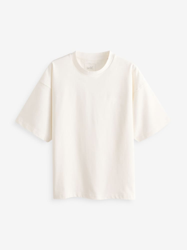 self. White 100% Cotton Crew Neck Heavyweight T-Shirt - Image 4 of 5