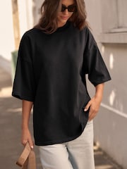 self. Black 100% Cotton Crew Neck Heavyweight T-Shirt - Image 1 of 5
