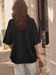 self. Black 100% Cotton Crew Neck Heavyweight T-Shirt - Image 3 of 5