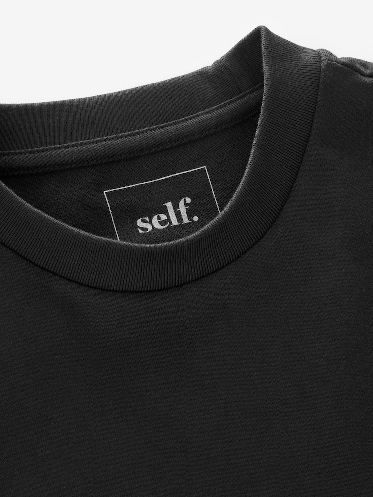self. Black 100% Cotton Crew Neck Heavyweight T-Shirt - Image 5 of 5