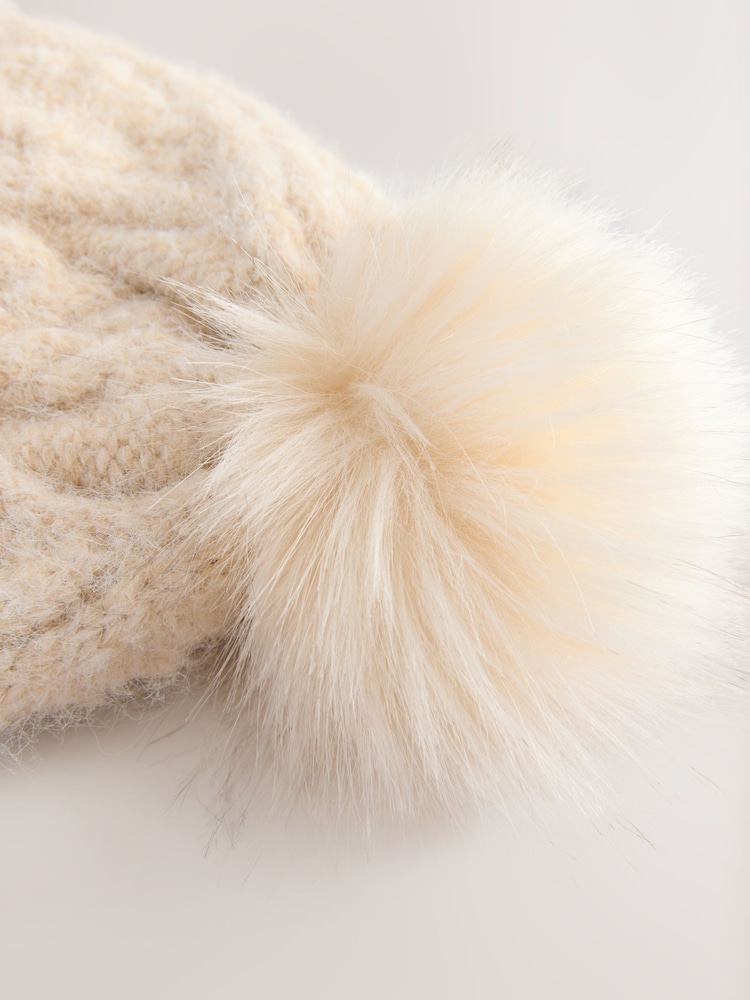 Oatmeal Pointelle Knit Pom Hat - Image 6 of 6
