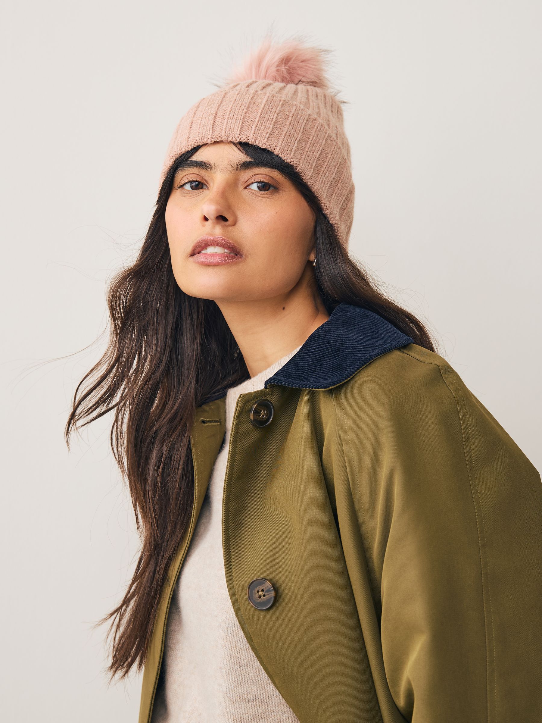 Pink Rib Knit Pom Hat