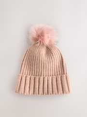 Pink Rib Knit Pom Hat - Image 1 of 3
