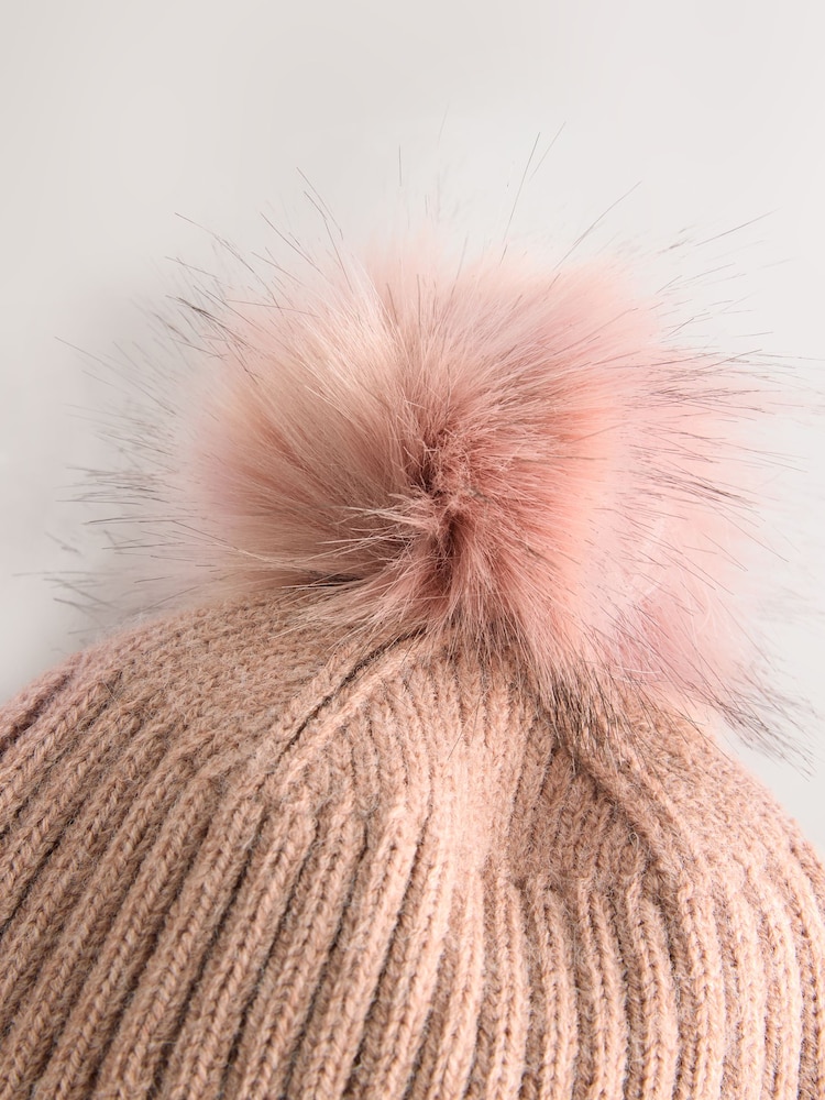Pink Rib Knit Pom Hat - Image 2 of 3