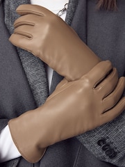 Taupe Leather Gloves - Image 4 of 7