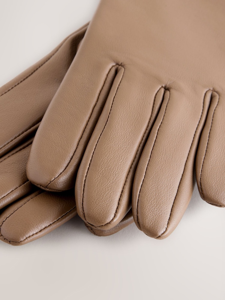 Taupe Leather Gloves - Image 7 of 7