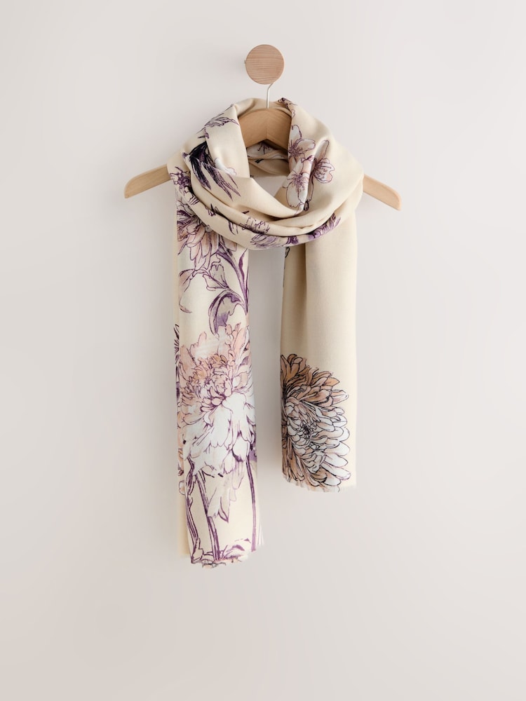 White Vintage Floral Midweight Scarf - Image 1 of 3
