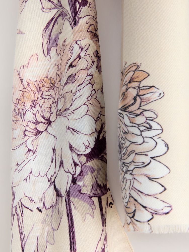 White Vintage Floral Midweight Scarf - Image 3 of 3