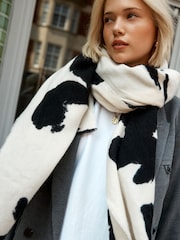 Black White Floral Print Midweight Scarf - Image 3 of 6