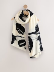 Black White Floral Print Midweight Scarf - Image 4 of 6