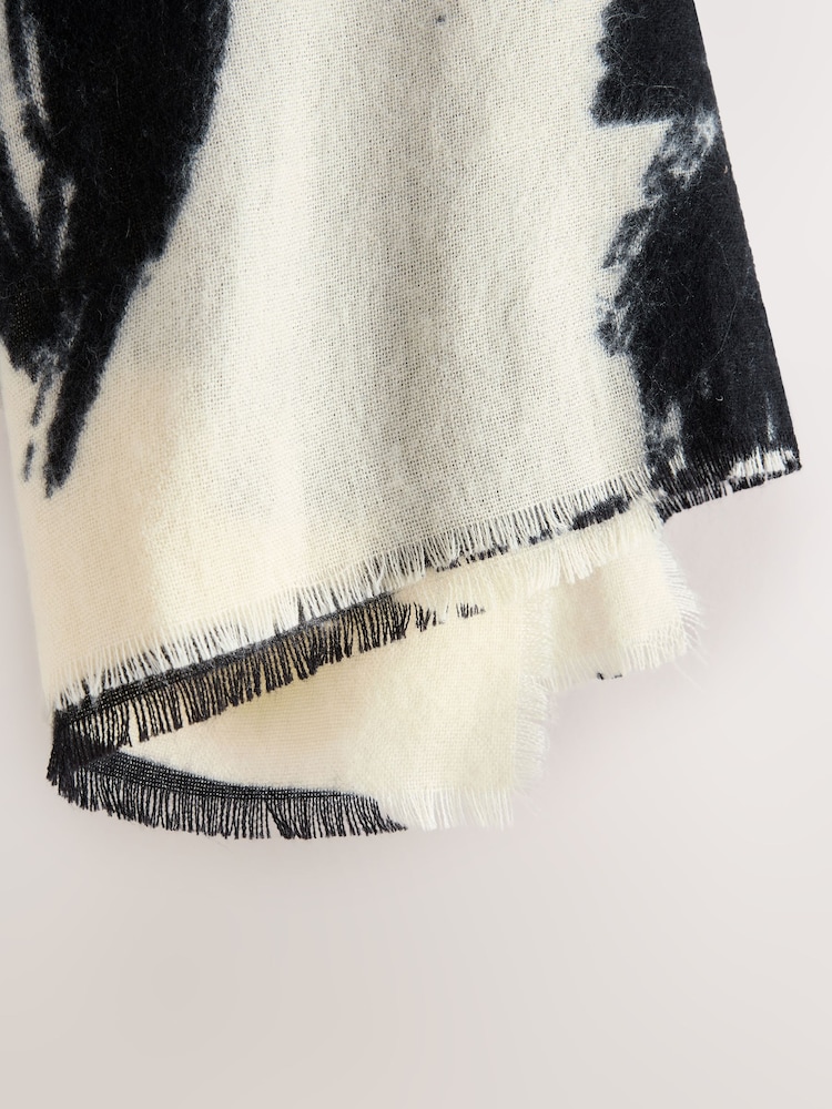 Black White Floral Print Midweight Scarf - Image 6 of 6