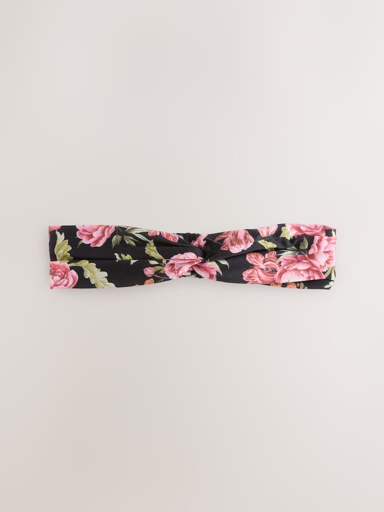 Black Floral Print Knot Headband - Image 1 of 3