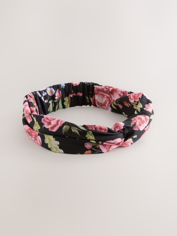 Black Floral Print Knot Headband - Image 2 of 3
