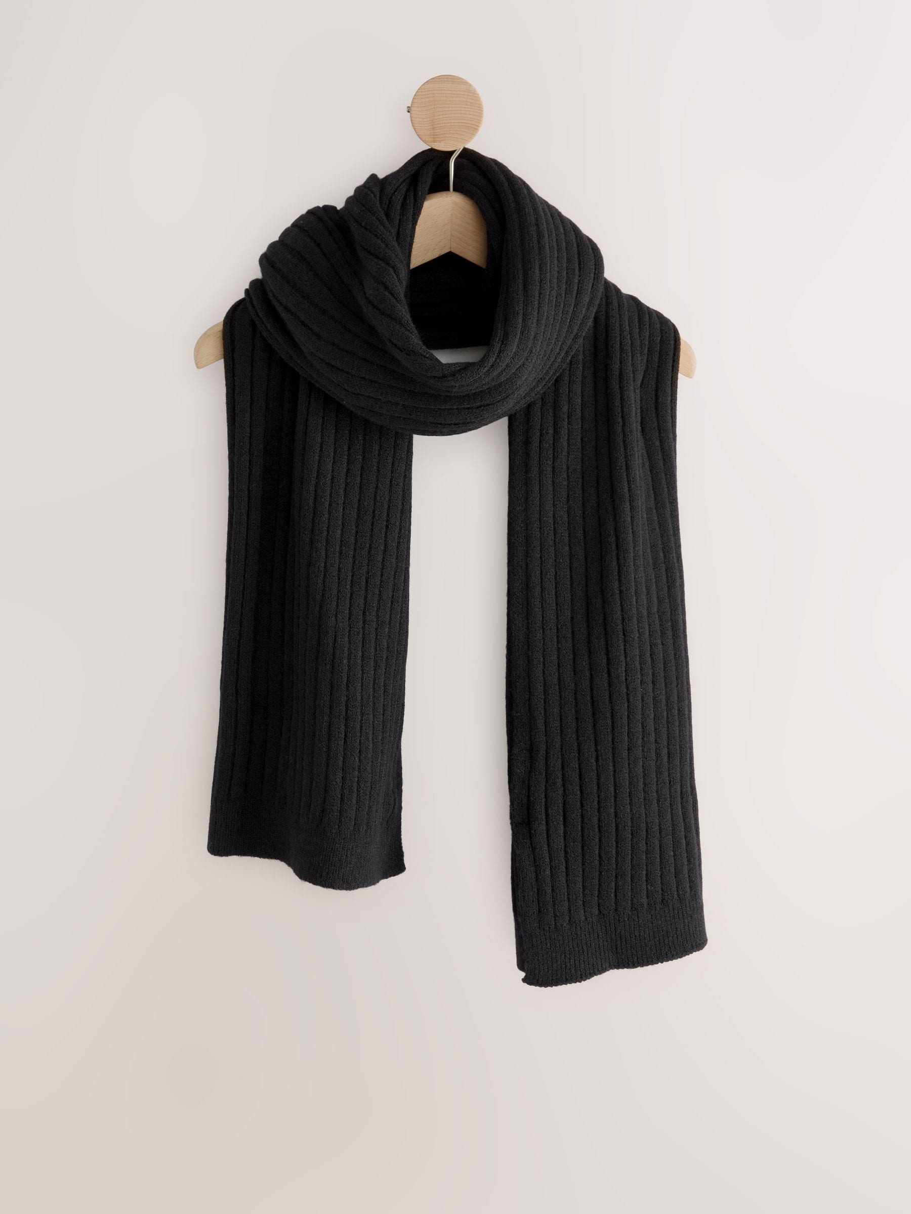 Buy Black Ribbed Knit Scarf from Next USA