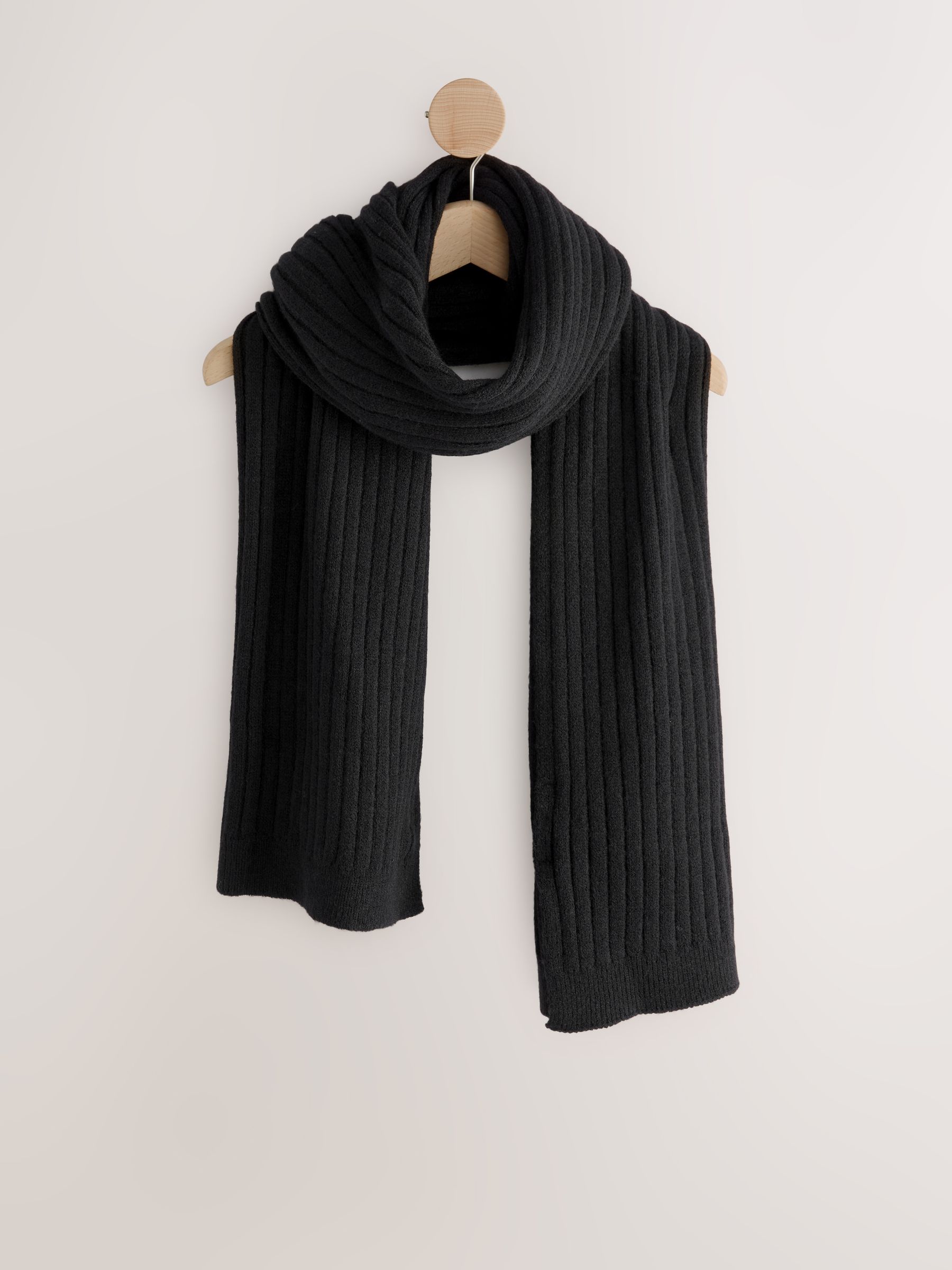 Buy Black Ribbed Knit Scarf from the Next UK online shop