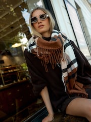 Chocolate Black White Check Midweight Scarf - Image 1 of 3